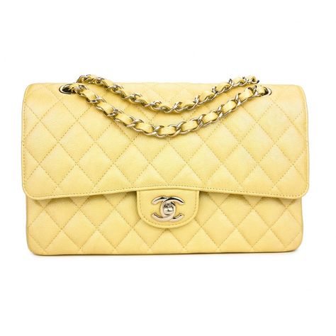 Timeless/classique leather handbag Chanel Yellow in Leather - 10856449 Chanel Yellow Bag, Gucci Handbags Crossbody, Chanel Yellow, Chanel Double Flap, Cheap Gucci, Timeless Bags, Chanel Cruise, Chanel Flap Bag, Diane Kruger