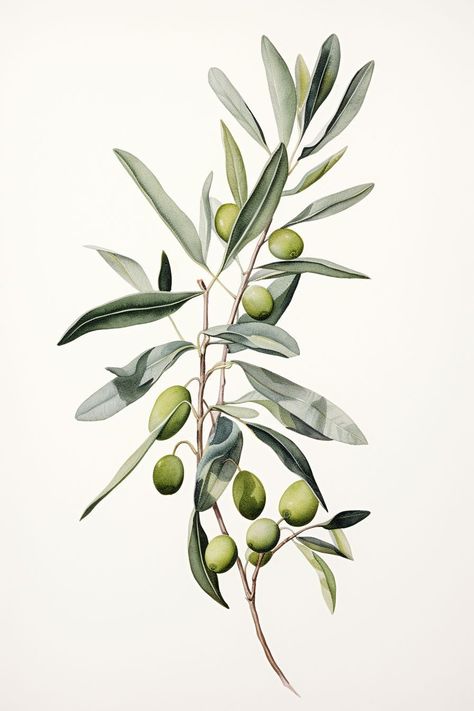 Olive Leaves Watercolor, Olive Leaf Illustration, Green Olive Branch Tattoo, Olive Branch Botanical Illustration, Olive Branch Print, Botanical Wall Art Prints, Olive Plant Illustration, Olive Green Wall Art, Watercolor Olive Branch