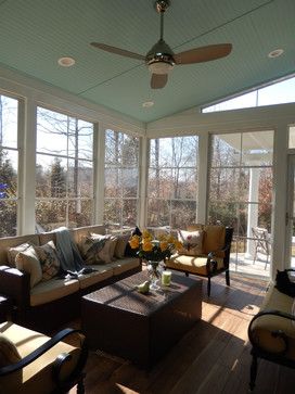 Belews Landing All Season Porch Stokesdale NC -Imagine watching the seasons change from your stunning eze breeze window sun room.  Love the play of sunlight and the spectacular view of the garden out the floor to ceiling windows. Add On Back Porch, Fairy House Interior, Three Seasons Room, Eze Breeze Windows, All Seasons Room, Enclosed Deck, 4 Season Porch, All Season Porch, Nipa Hut