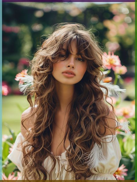 How to do cute summer hairstyles in 2024? - Fashion Tips Tricks Curly Shags, Bold Bangs, Bangs Styles, Long Curly Haircuts, Bangs Wavy Hair, Curly Hair Bangs, Natural Curly Hair Cuts, Curly Hair Style, Curly Bangs