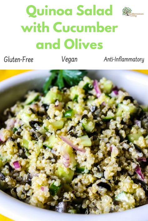 This quinoa salad recipe is vegan, gluten-free, and anti-inflammatory! #quinoa #glutenfree #antiinflammatory #mediterraneandiet #mediterranean #salad #recipes #mediterraneandietrecipes Anti Inflammation Quinoa Salad, Aip Quinoa Recipes, Anti Inflammation Recipes Vegetarian, Vegan Antiinflammatory Recipes, Csid Diet, Antiinflammatory Recipe, Fertility Meals, Csid Recipes, Mediterranean Salad Recipes