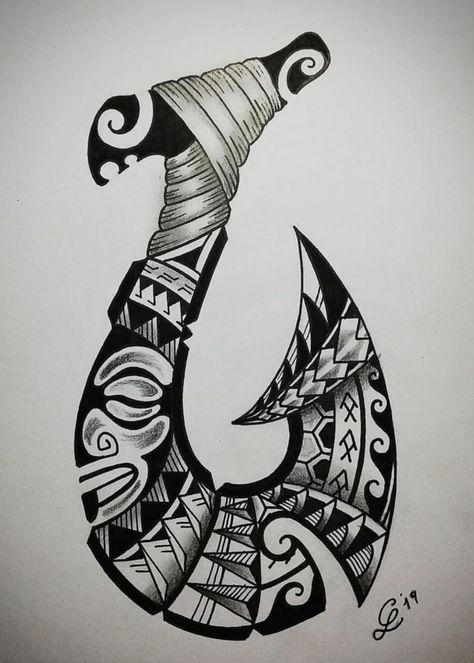 Hawaiian Tiki Tattoo, Māori Tattoo, Tiki Tattoo Hawaiian, Hawaiian Tattoos, Hawaii Tattoo, Fishing Hook Tattoo, Hook Tattoos, Tato Maori, Tiki Tattoo