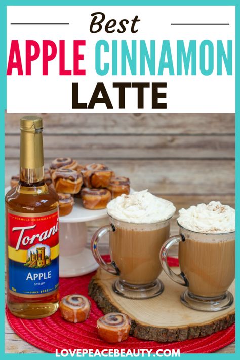 How to make the best Apple Cinnamon Latte at home with Torani Apple Syrup, coffee, milk, and cinnamon. Your busy morning never tasted better! This creamy, dreamy latte is the perfect coffee for fall. #latte #recipe #coffee #fall Torani Coffee Recipes, Cinnamon Latte Recipe, Torani Syrup Recipes, Torani Recipes, Torani Syrup, Sweet Pizza, Pumpkin Muffins Easy, Apple Cinnamon Rolls, Pumpkin Muffin Recipes