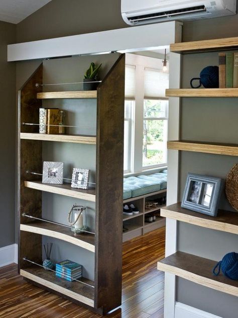 Bookcase Sliding Doors for 2020 - Ideas on Foter Dold Dörr, Gömda Rum, Bookshelf Door, Dekorere Bad, Hidden Pantry, Bookcase Door, Hidden Spaces, Secret Room, Hidden Rooms