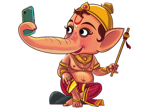 Ganesha Illustration Creative, Ganpati Images, Manga Room, Ganesha Images, Happy Thursday Images, Romantic Good Night Image, Story Illustration, Taking Selfie, Ganesh Utsav