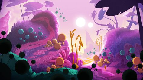 #alien #planet Cute Alien Wallpaper, Alien Planet Landscapes, Alien Planet Concept Art, Alien Animation, Space Concept Art, Alien Background, Mushroom Field, Alien Illustration, Alien Wallpaper