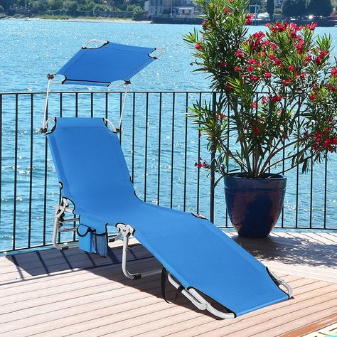 Goplus Tanning Chair, Foldable Beach Lounge Chair with 360°Canopy Sun Shade, Side Pocket, 5-Position Adjustable, Outdoor Beach Chaise Recliner for Patio... Tanning Chair, Beach Lounge Chair, Folding Lounge Chair, Beach Patio, Patio Pool, Pool Lounger, Adjustable Chairs, Beach Lounge, Patio Chaise Lounge