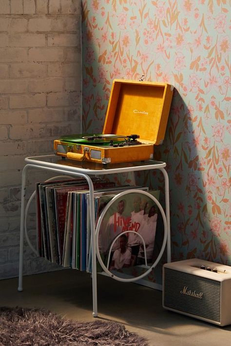 Aria Metal Vinyl Storage Rack | Urban Outfitters Vinyl Storage Rack, Vinyl Record Storage Shelf, Metal Vinyl, Fall Furniture, Urban Outfitters Home, Metal Daybed, Metal Storage Racks, Vinyl Record Storage, Vinyl Storage