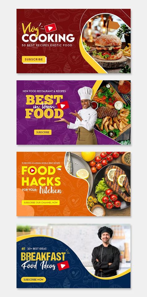 Cooking Youtube Thumbnail Templates PSD Thumbnail Youtube Inspiration, Miniature Youtube, Thumbnails Youtube Background, Youtube Video Thumbnail, Youtube Thumbnail Template, Adobe Photoshop Design, Youtube Banner Design, Youtube Success, First Youtube Video Ideas