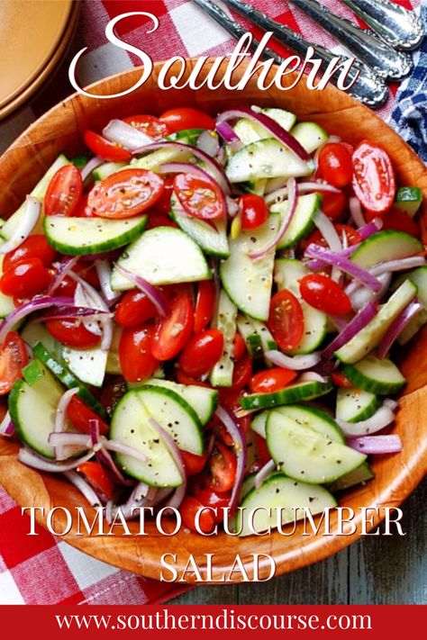 Light & crisp, this simple tomato cucumber salad with slivers of red onion and a lightly sweet and tangy vinegar dressing is that kind of dish.  It’s perfect for picnics, cookouts, potlucks and just about any meal. Cucumber And Tomatoes Salad Recipes, Cucumber Tomato And Red Onion Salad, Tomatoe Cucumber Onion Vinegar, Cucumber Tomato Vinegar Salad, Tomato Cucumber Red Onion Salad, Tomatoes Cucumber Onion Salad, Cuke Tomato Onion Salad, Cucumber Red Onion Salad Vinegar, Cucumber Tomato Onion Salad Vinegar