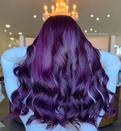 Pretty in Purple 💜 using #JoicoIntensity. ⁣ ⁣ @joanie_beauty’s #Joico Formula: Color Intensity Amethyst Purple + cap size of Orchid + cap… Joico Color Intensity, Neon Hair Color, Stylish Hair Colors, Purple Balayage, Pretty In Purple, Dark Purple Hair, Plum Hair, Joico Color, Vivid Hair Color