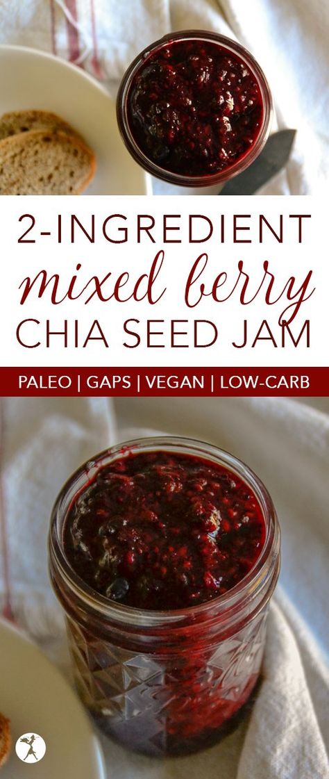 2-ingredient Mixed Berry Chia Seed Jam :: paleo, GAPS, vegan, low-carb Paleo Jam, Best Tuna Salad Recipe, Paleo Sauces, Gaps Recipes, Chia Seed Jam, Healthy Foods To Make, Organic Snacks, Gaps Diet, Healthy Food Facts