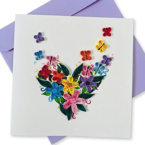 PRICES MAY VARY. 100% handmade Quilling Cards with quill technique made of narrow paper strips. his is a nice greeting card and an ideal gift for people who love Quilling products. We offers designs for all of life's special moments whether you are celebrating a Wedding, Anniversary, Graduation, Mother's Day, Congratulations, Birdthday, Valentine, Thank you, The first Birthday or their 100th Our cards were designed and made by high skilled craftsmen. You and your love will be happy to receive th Quilled Wedding Cards, Quilling Valentine, Quilling Wedding, Origami Cards, Quilling Christmas, Quilled Jewellery, Quilling Cards, Cards Birthday, Paper Quilling