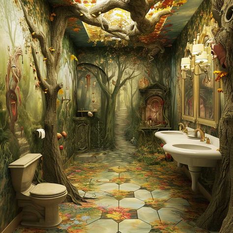 Whimsical Children's Bathroom Decor for Endless Fun and Creativity • 333+ Images • [ArtFacade] Whimsical Powder Room, Nature Bathroom Aesthetic, Whimsical House Decor, Wonderland Bathroom, Fantasy Bathroom, Explorer Theme, Dinosaur Land, Bath Aesthetic, Magical Room