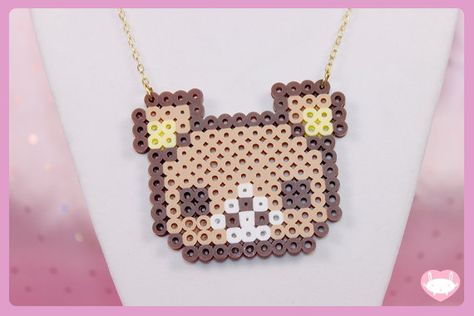 8 Bit Rilakkuma Korilakkuma Necklace Perler by HoneyBunnyStuff Kandi Cuff Patterns, Rilakkuma Korilakkuma, Hamma Beads Ideas, Pokemon Perler Beads, Diy Crafts Bookmarks, Easy Perler Beads Ideas, 3d Perler Bead, Perler Bead Templates, Diy Perler Bead Crafts