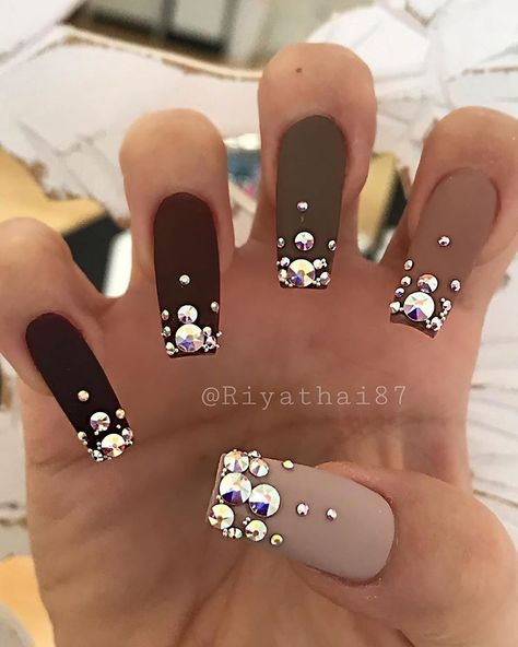 For the lovely #riyasgelpolish #riyanowipemattetopcoat✔️ #053,157#154,#056,036 2019 Nails, Blue Coffin Nails, Matte Nail Art, Nails Design With Rhinestones, Wedding Nails Design, Coffin Nails Long, Diamond Nails, Acrylic Nail Art, Clear Nails