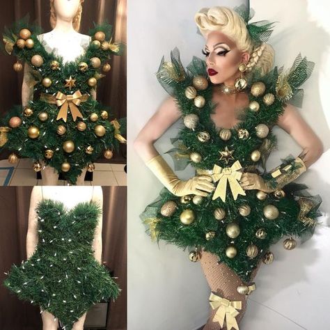 Christmas Couture Fashion, Christmas Theme Costumes, Christmas Themed Costumes, Christmas Ornament Costume, Christmas Fairy Costume, Christmas Party Costume Ideas, Christmas Tree Costume Diy, Christmas Costume Ideas, Diy Christmas Costumes