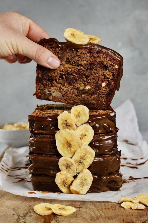 Sticky Toffee Banana BreadDelish UK Fishball Recipe, Dried Banana Chips, Lobster Pasta, Sweet Bakes, Toffee Sauce, Seafood Recipe, Slice Of Cake, Dried Bananas, Toffee Pudding