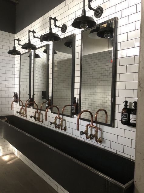 Game Room Bathroom, Public Washroom Design, Public Bathroom Aesthetic, Bar Bathroom Ideas, Commercial Bathroom Ideas, Church Bathroom, Wash Basin Design, Bathroom Designs Ideas, Commercial Bathroom Designs