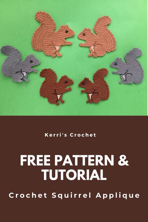 Crochet Squirrel Applique Free Pattern, Crochet Worm Applique, Crochet Squirrel Applique, Crochet Tree Applique Pattern Free, Squirrel Crochet Pattern, Squirrel Applique, Applique Patterns Free, Crochet Applique Patterns, Crochet Squirrel