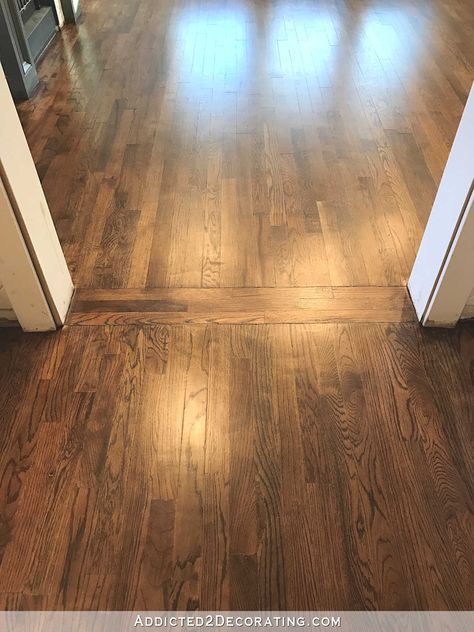 Walnut Hardwood Flooring, Red Oak Hardwood Floors, Oak Hardwood Floors, Transition Flooring, Red Oak Floors, Red Oak Hardwood, Hardwood Floor Colors, Floor Stain, Refinishing Hardwood Floors