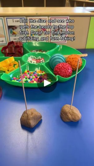 4.5K views · 103 reactions | 🎲🌈 Bead Counting Adventure at the Playdough Center! 🎨 Our little learners create a playdough base to hold skewers, then roll the dice to add a matching number of colorful beads to each skewer. This engaging activity boosts fine motor skills, introduces basic math concepts like subitizing, and encourages turn-taking. A fun, tactile way to learn and play! #PreschoolMath #FineMotorFun #CreativeLearning #subitizing #PreschoolVibes | Preschool Vibes Playdough Center, Preschool Vibes, Learn And Play, Roll The Dice, Creative Learning, Math Concepts, Basic Math, Preschool Math, Play To Learn