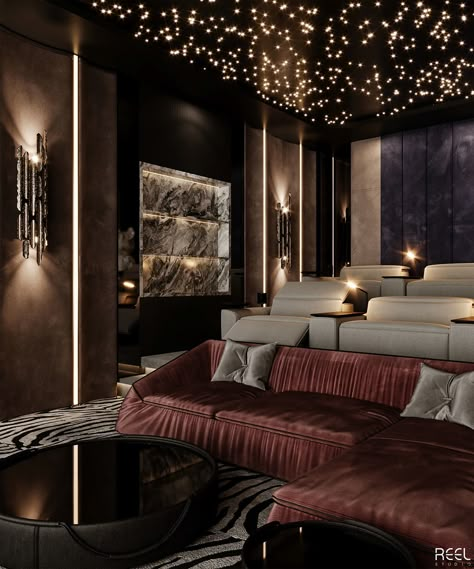 Modern Theater Room, Home Theater Interior Design, Theater Interior Design, Home Cinema Design, Theater Interior, Bar Lounge Design, Classic Bedroom Design, Classy Interior, Villa Landscape