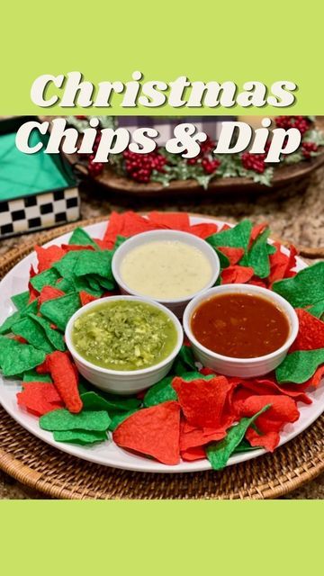 Laura Ashley Johnson RDN CDE on Instagram: "🎄🎅🏻Christmas Chips & Dip🎅🏻🎄 Here’s an easy compliment to your Candy Cane Taco or just to throw together before a holiday party! Chips and dip are always the gift that keeps giving!😉 🎶Side note: I’ve loved this song since my mom played it on a Christmas Tupperware cassette circa 1987. Sister and I wore her out with that cassette!😆 📝What you’ll need: 🤎Holiday Tortilla Chips 🤍Queso ❤️Red Salsa 💚Green Salsa or Guacamole Which will you dip the Christmas Chips And Salsa, Christmas Tacos Holidays, Red And Green Food Christmas Parties, Christmas Taco Dip, Taco Christmas Party, Christmas Taco Bar Ideas, Party Chips And Dip, Christmas Dinner Themes, Grinch Christmas Treats