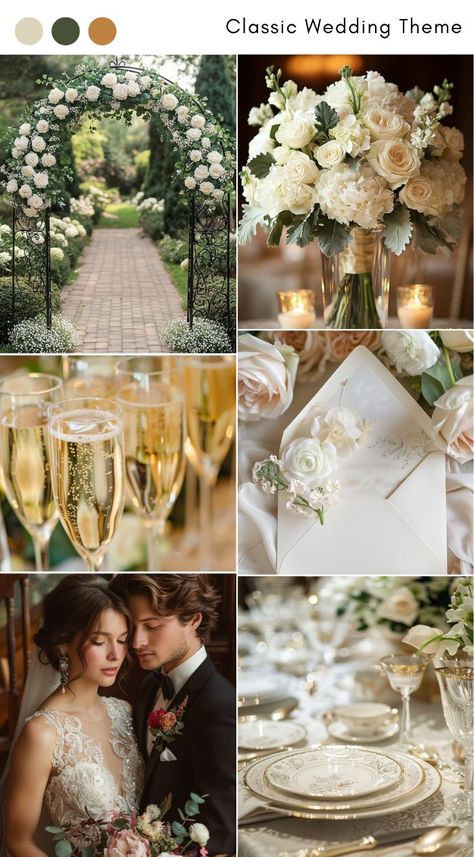 Classic wedding theme ideas for a timeless, traditional celebration. Ethereal Classic, Classic Wedding Theme, Timeless Classic Wedding, Classic Wedding Themes, Classic Wedding Reception, Wedding Theme Ideas, Wedding Color Inspiration, Wedding Palette, Signature Cocktail