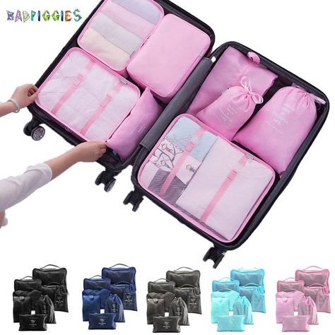 BadPiggies 8Pcs Travel Luggage Organizers Packing Cubes Storage Bag Set with Laundry Bag and Toiletry Bag - Walmart.com Penyimpanan Makeup, Travel Luggage Organization, Packing Bags Travel, Suitcase Storage, Suitcase Organization, Packing Luggage, Breastmilk Storage Bags, Sac Lunch, Travel Bag Organization