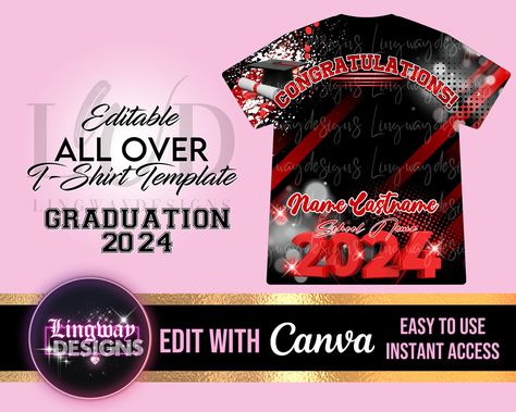 Red Black Congratulations Class of 2024 Graduation All Over 3D Editable Template ADD Name Photos Mascot Grad T-shirt Senior Class Of 2024, Graduation Tshirts, Gold Class, 2024 Graduation, Congratulations Graduate, Name Photo, Graduation Celebration, Canva Pro, Class Of 2024