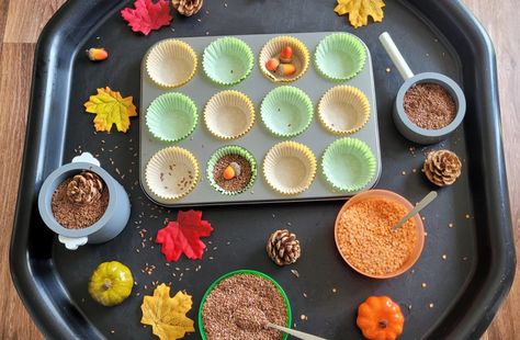 Autumn Tuff Tray Ideas and Sensory Play Activities for Fall Thanksgiving Tuff Tray Ideas, Harvest Tuff Tray Ideas, Pumpkin Eyfs Activities, Pumpkin Tuff Tray Ideas, November Tuff Tray Ideas, Pumpkin Tuff Tray, Autumn Messy Play, Story Tuff Tray Ideas, Toddler Tuff Tray Ideas