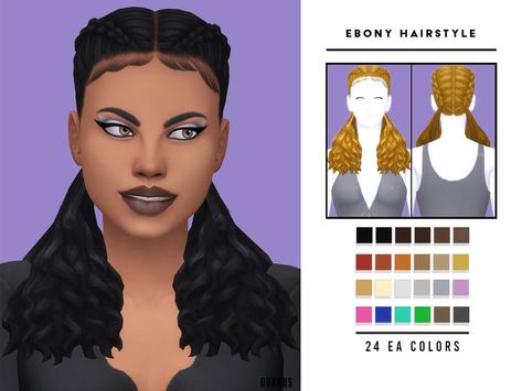 Ebony Hairstyle is a braided hairstyle for female sims. This hair has 24 EA colors, compatible with hats and HQ mode. Also included in Specular, Normal and Shadow maps. #sims #sims4 #maxismatch #mm #thesims #thesims4 #thesimsresource #tsr #ts4 #ts4cc #customcontent #thesims4cc #sims4cc Skeleton Bodysuit, Female Sims, Retro Headband, Mod Hair, Frilly Top, Sims 4 Game Mods, Braided Hairstyle, All Hairstyles, Female Hair