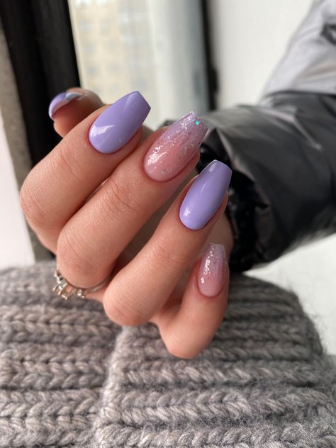 Lilac Nails With Glitter, Ball Nails, Ballerina Nails Designs, Light Purple Nails, Violet Nails, Purple Glitter Nails, Multicolored Nails, Lilac Nails, Purple Acrylic Nails