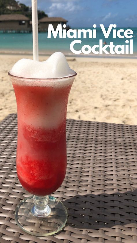 Miami Vice Recipe, Miami Vice Drink Recipe, Miami Vice Drink, Pool Drinks, Traditional Margarita, Tropical Adventure, Bourbon Drinks, Rum Cocktails, Strawberry Daiquiri