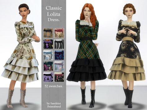 Classic Lolita Dress. | Patreon Sims Vampire, Celestial Flowers, Sims 4 Base Game, Vampire Stuff, Victorian Shoes, Victorian Boots, Classic Lolita, Sims4 Clothes, Dress With Ruffles