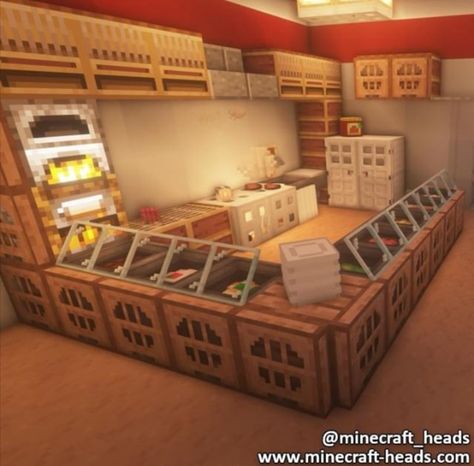 Minecraft Town Name Ideas, Minecraft Resteraunt, Minecraft Cashier Counter, Minecraft Coffee Shop Interior, Cash Register Minecraft, Mincraft Town Ideas, Minecraft Hotel Interior, Grocery Store Minecraft, Minecraft Grocery Store Interior