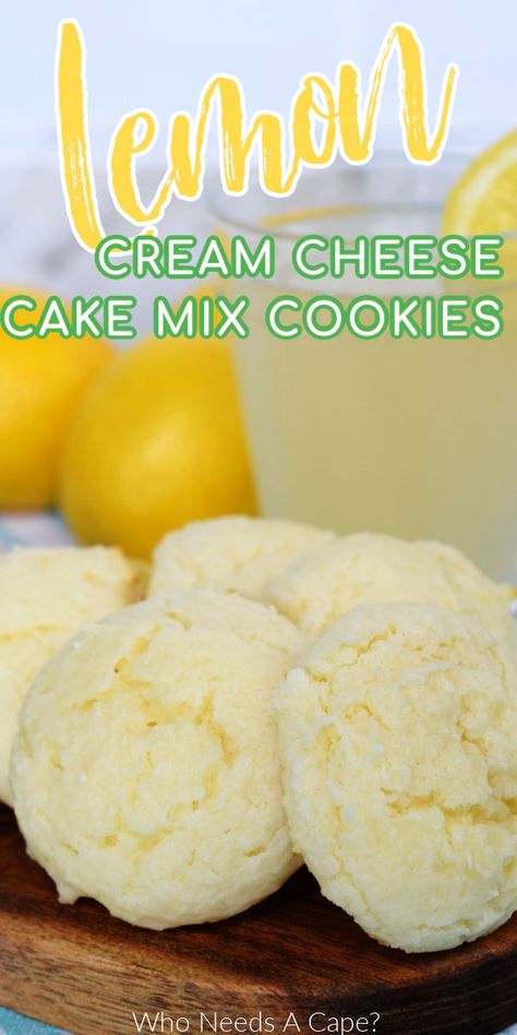 Cream Cheese Cake Mix Cookies, Lemon Cake Cookies, Cheese Cookies Recipe, Lemon Cake Mix Cookies, Cream Cheese Cookie Recipe, Box Lemon Cake, Cake Box Cookies, Box Cookies, Xmas Candy