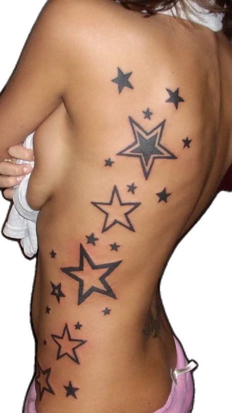 Tattoo Ribs, Quote Tattoos Girls, Ribcage Tattoo, Funky Tattoos, Star Tattoo Designs, Note Tattoo, Inspiration Tattoo, Tattoos Geometric, Star Tattoo