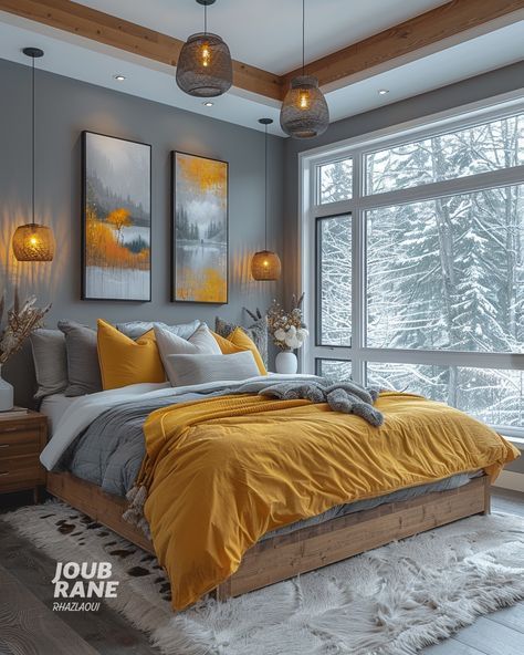 Grey And Yellow Bedroom Ideas, Top Amazon Finds, Male Bedroom Ideas, Small Bedroom Inspiration, Bedroom Wall Decor Ideas, Inviting Bedroom, Basement Bedroom, Living Room Tv Unit Designs, Yellow Bedding