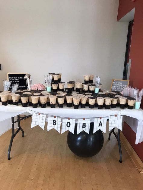 Boba Stand Ideas, Make Your Own Boba Station, Boba Tea Bar Party, Boba Party Favors, Boba Party Ideas, Boba Tea Party Decorations, Boba Tea Birthday Party Decorations, Boba Birthday Party, Boba Theme Birthday Party