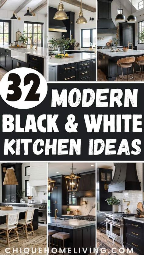 32 Modern Black and White Kitchen Ideas to Inspire You 67 32 Modern Black and White Kitchen Ideas to Inspire You Black Dishwasher In Kitchen, Black Kitchen Cabinets With Stainless Steel Appliances, Kitchen Cabinet Color Ideas Black Countertop, Black Countertops Black Cabinets, Modern Black Kitchen Cabinets, Black On Black Kitchen, Black Cabinets Kitchen, Kitchens With Black Cabinets, Black Kitchen Appliances