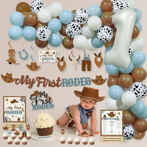 Rustle Up Some Fun: Cowboy 1st Birthday Party Decorations Kit for Boys My First Rodeo Supplies - Walmart.com First Rodeo Bday Party, 1st Rodeo Birthday Party Boy, My First Rodeo Birthday Boy, First Rodeo Birthday Boy, Rodeo Decorations, Cowboy 1st Birthday Party, Cowboy First Birthday, Fall 1st Birthdays, 1st Rodeo