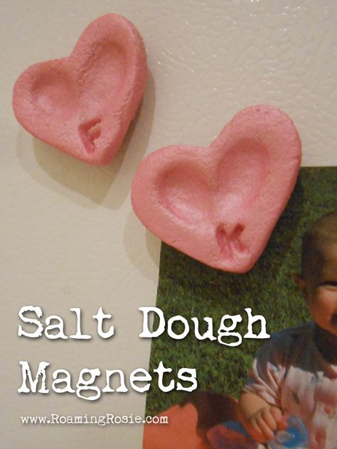 Heart Shaped Salt Dough Fingerprint Magnets Fingerprint Magnets, Salt Dough Projects, Salt Dough Crafts, Kids Homemade, Diy Crafts For Adults, Diy Mothers Day Gifts, Mom Diy, Salt Dough, Mother's Day Diy