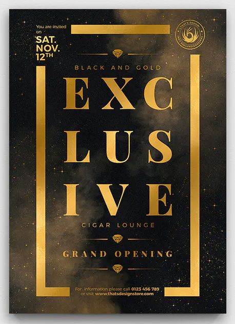 Black and Gold Flyer Template PSD Glamour Design Graphic, Classy Poster Design, Black And Gold Graphic Design, Award Poster Design, Gold Poster Design, Luxury Poster Design, Elegant Poster Design, Black And Gold Poster, Gold Graphic Design