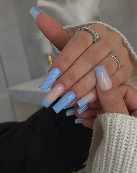 Cute 2023 French Tip Nails Gallery - davidreed.co Pop Art Nails, Blue Gel Nails, Long Square Nails, Tapered Square Nails, Baby Blue Nails, Blue Acrylic Nails, Tip Nails, Diamond Nails, Square Acrylic Nails