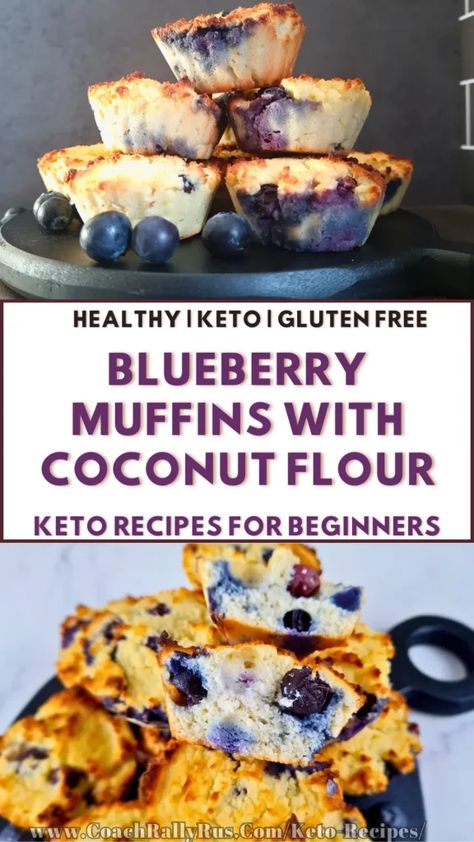 These easy keto blueberry muffins with coconut flour are gluten-free, grain-free and low-carb, but still soft, moist and fluffy. They are perfect for breakfast, snack or dessert, and you can customize them with different flavors and toppings. Try them today and enjoy a delicious, simple and easy keto recipe that will satisfy your sweet tooth without breaking your low-carb diet. Muffins With Coconut Flour, Coconut Flour Blueberry, Triple Berry Muffins, Coconut Flour Blueberry Muffins, Greek Yogurt Blueberry Muffins, Blueberry Muffin Topping, Low Carb Blueberry Muffins, Coconut Flour Muffins, Keto Blueberry Muffins