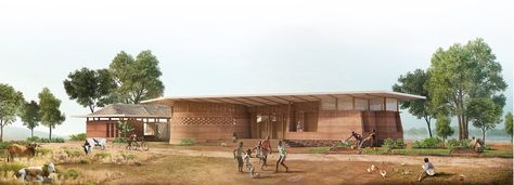 housing proposal in rural tanzania features vortex roof for water collection Tanzania Architecture, West Africa Architecture, African Vernacular Architecture, Agri Tourism Architecture, Tanzania Village, Low Cost Housing, African House, Rammed Earth Wall, Safe Water