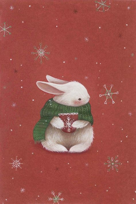 Winter Bunny Illustration, Rabbit Christmas Illustration, Rabbit Christmas Card, Christmas Bunny Illustration, Christmas Rabbit Illustration, Christmas Animals Illustration, Christmas Cute Illustration, Christmas Drawings Art, Cute Winter Illustration