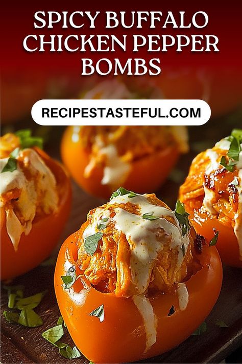 These Spicy Buffalo Chicken Pepper Bombs are bursting with explosive flavor, combining tender chicken with creamy cheese and zesty buffalo sauce, all stuffed into mini bell peppers. Perfect as an appetizer or snack! Mini Bell Peppers, Spicy Buffalo Chicken, Cream Cheese Chicken, Cucumber Tomato, Buffalo Sauce, Quick Weeknight Meals, Creamy Cheese, Tender Chicken, Buffalo Chicken